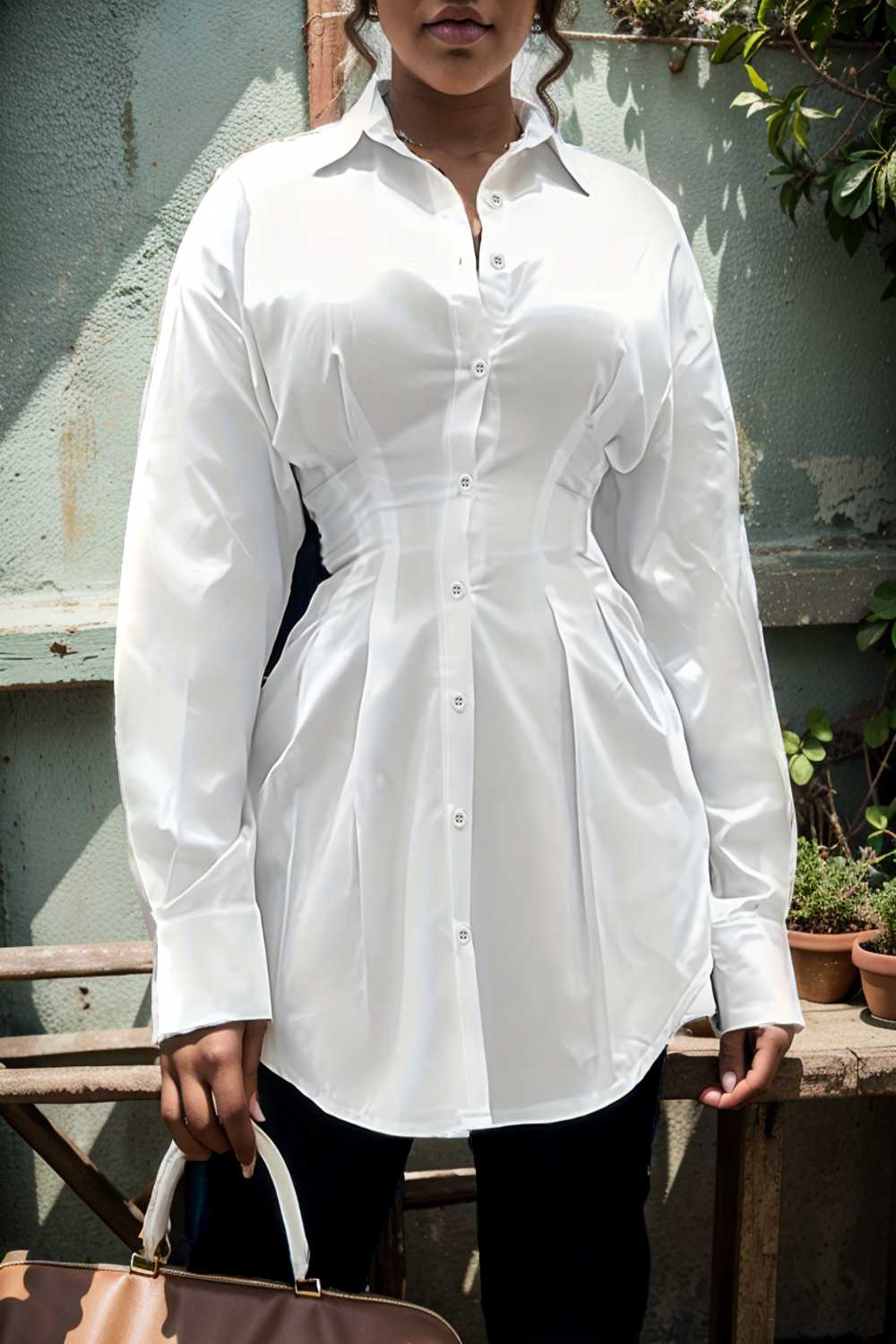 plus size casual blouse women s plus solid button up lantern sleeve turn down collar nipped waist blouse 112450