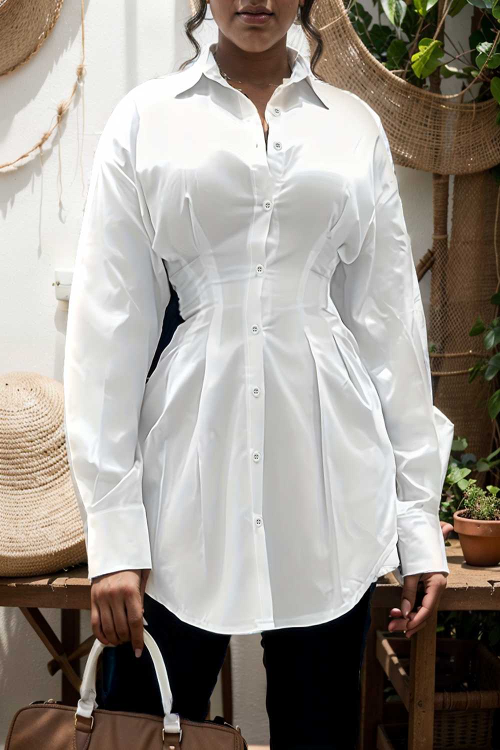 plus size casual blouse women s plus solid button up lantern sleeve turn down collar nipped waist blouse 111480
