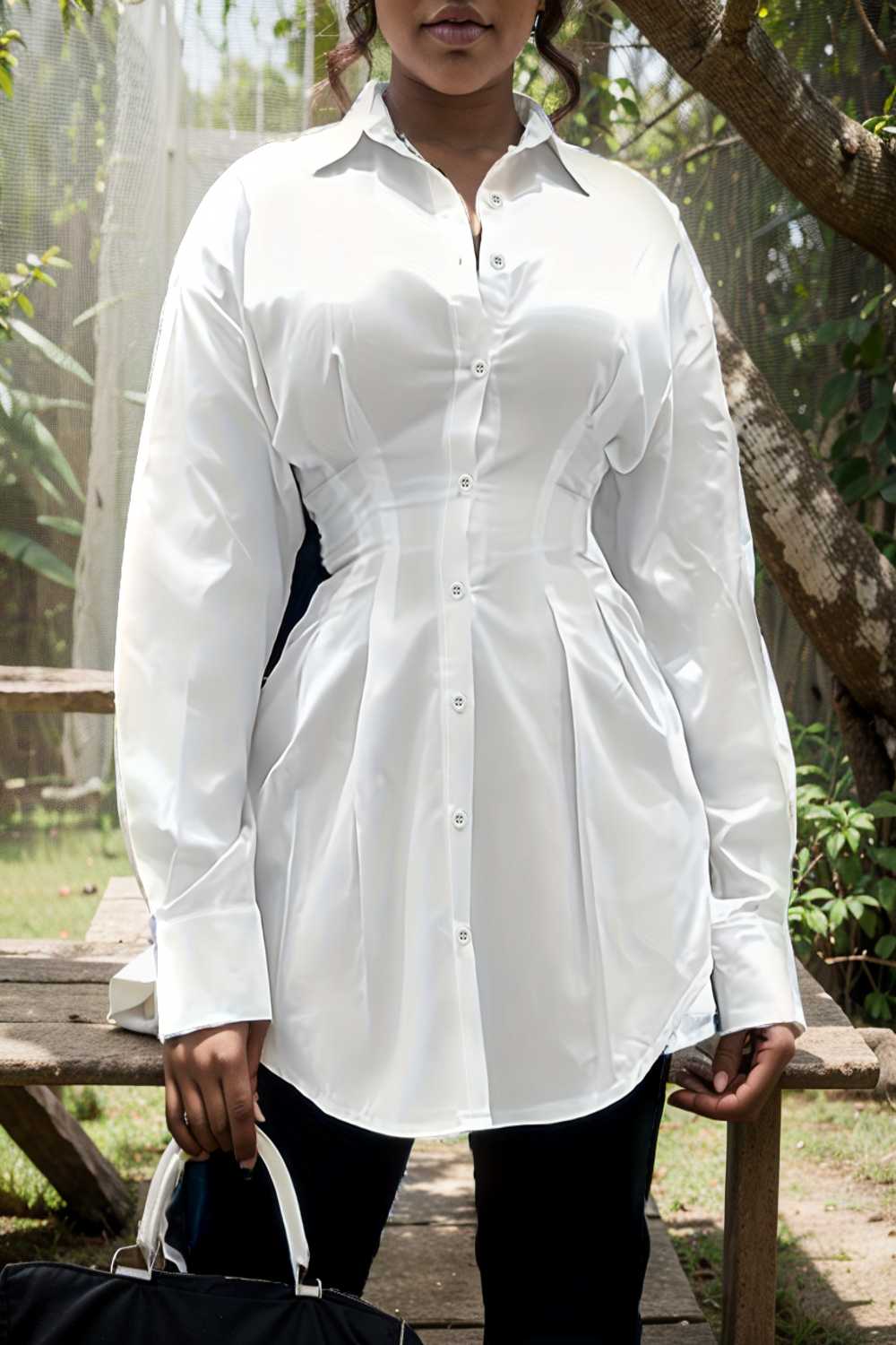 plus size casual blouse women s plus solid button up lantern sleeve turn down collar nipped waist blouse 112449