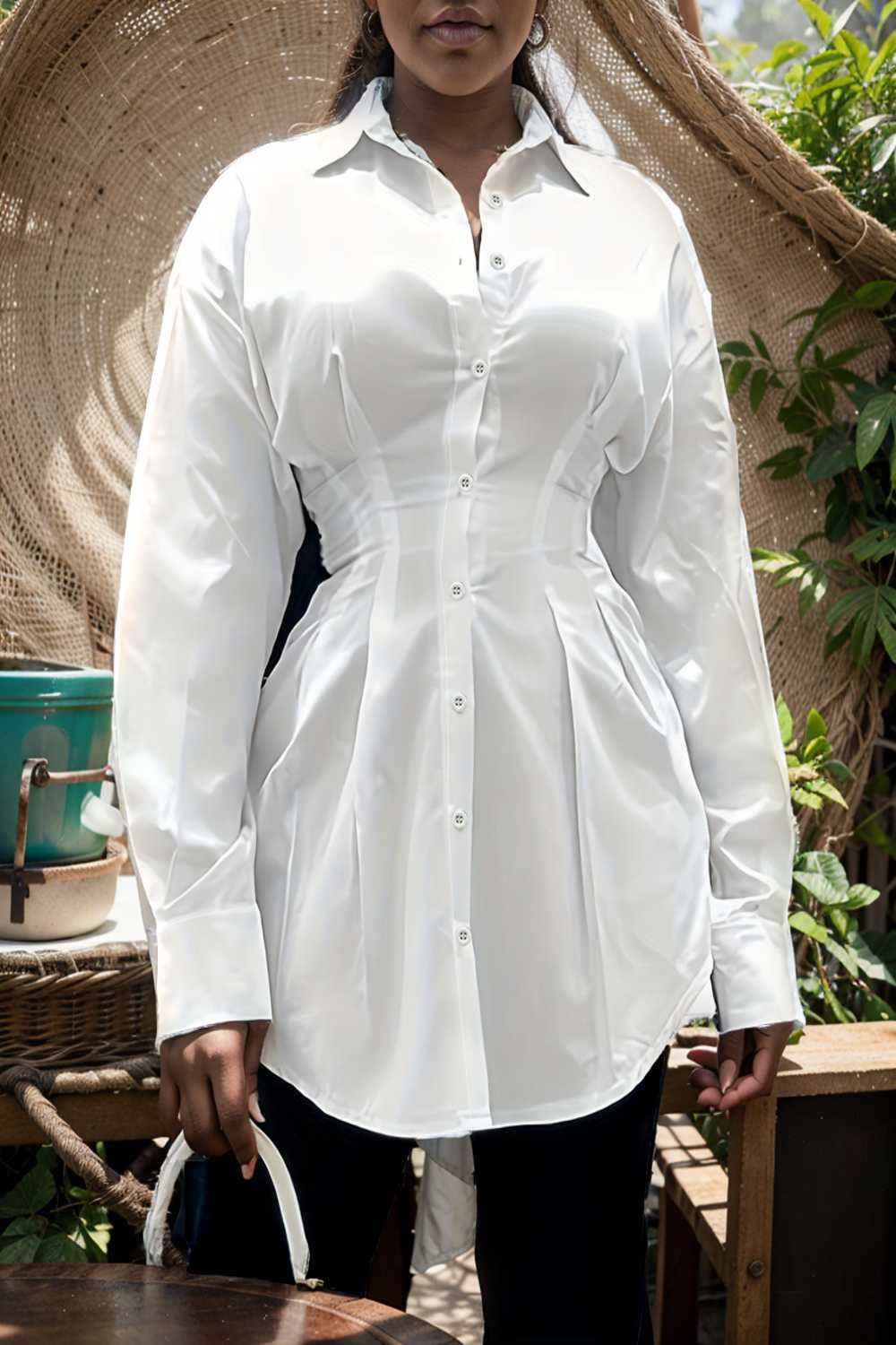 plus size casual blouse women s plus solid button up lantern sleeve turn down collar nipped waist blouse 112448