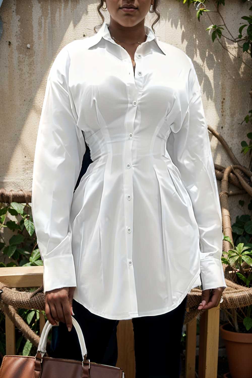 plus size casual blouse women s plus solid button up lantern sleeve turn down collar nipped waist blouse 111478