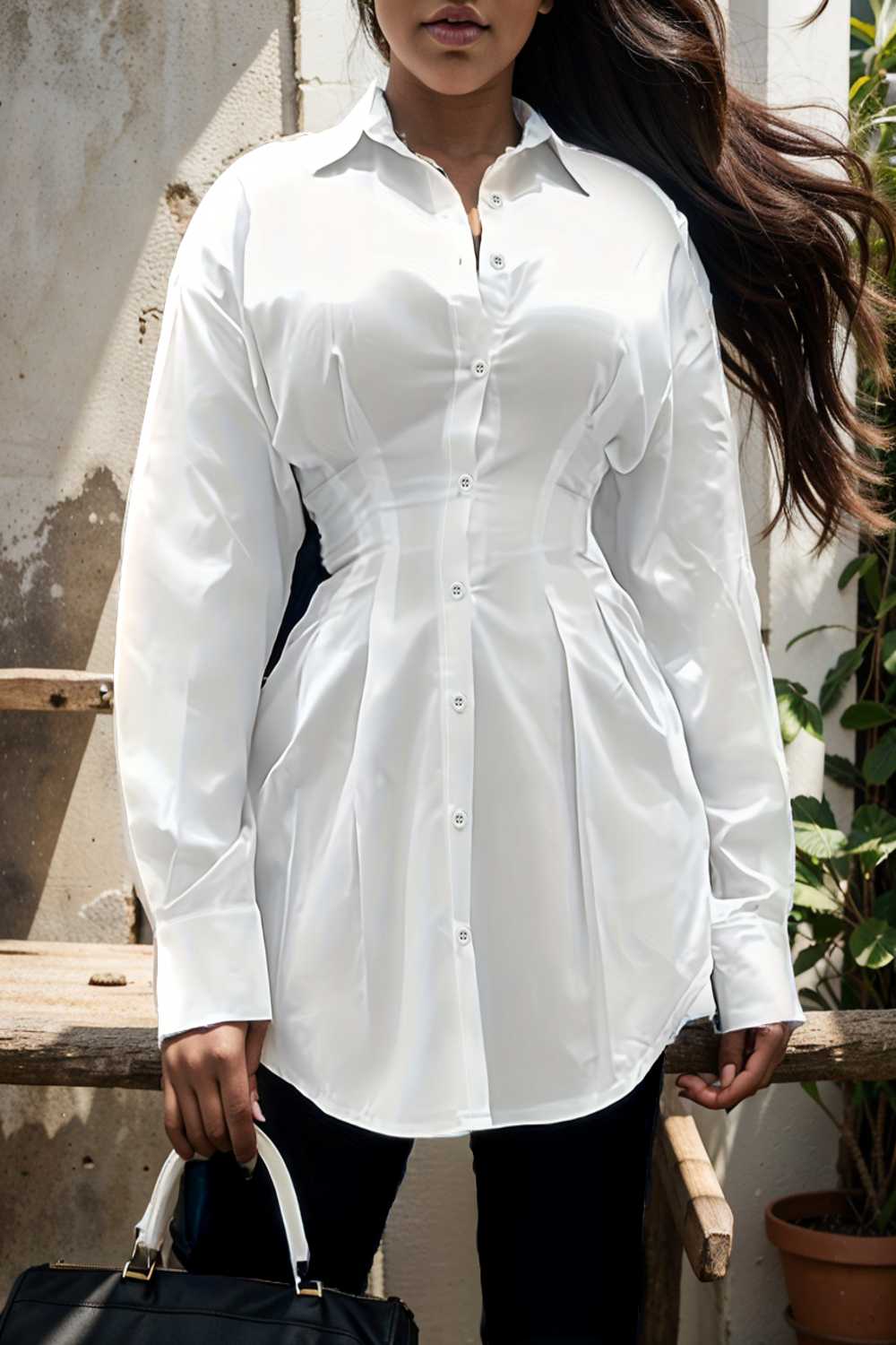 plus size casual blouse women s plus solid button up lantern sleeve turn down collar nipped waist blouse 112447
