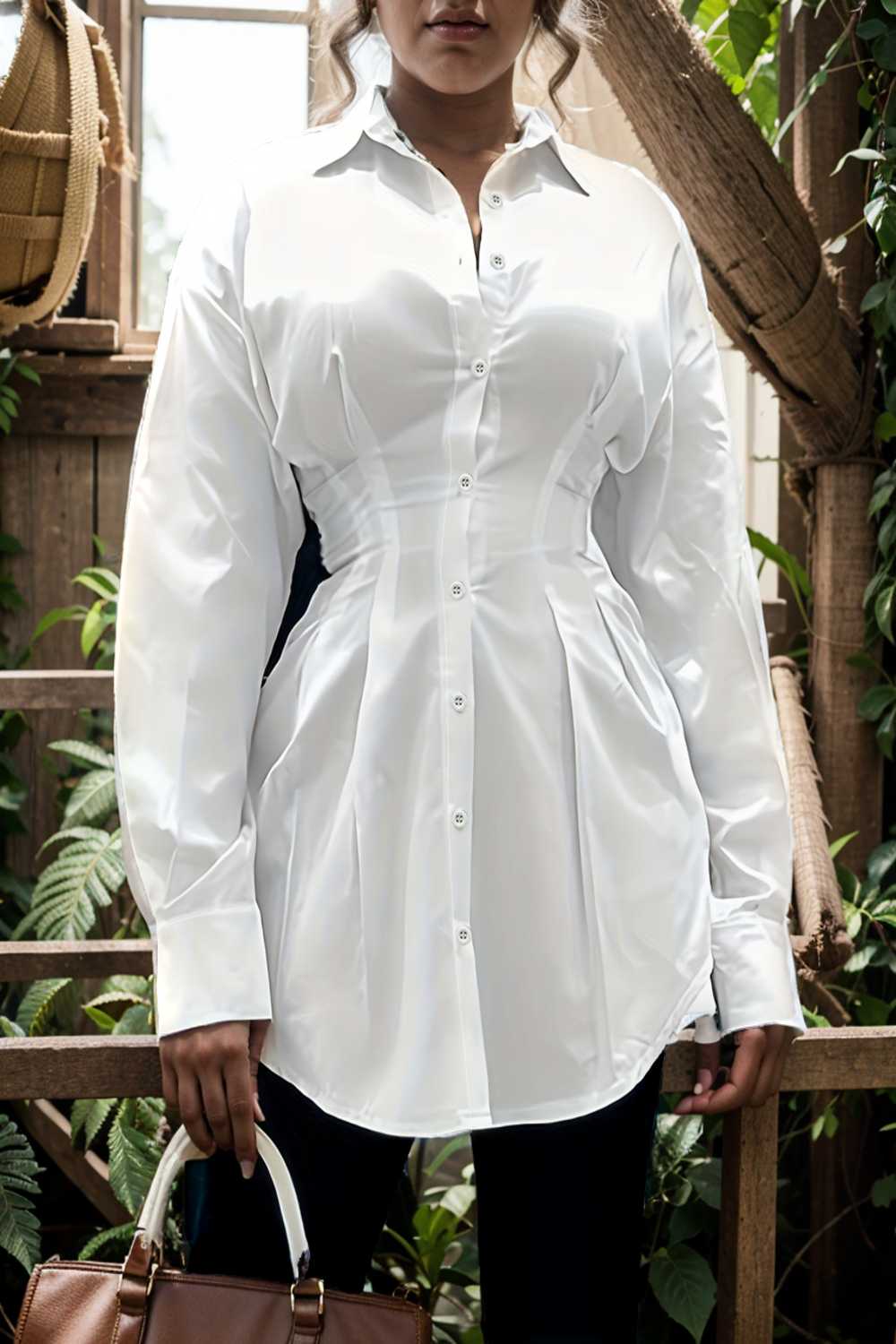 plus size casual blouse women s plus solid button up lantern sleeve turn down collar nipped waist blouse 111477