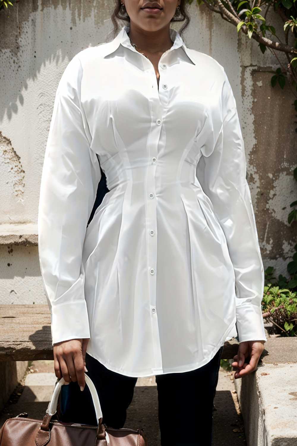 plus size casual blouse women s plus solid button up lantern sleeve turn down collar nipped waist blouse 111476
