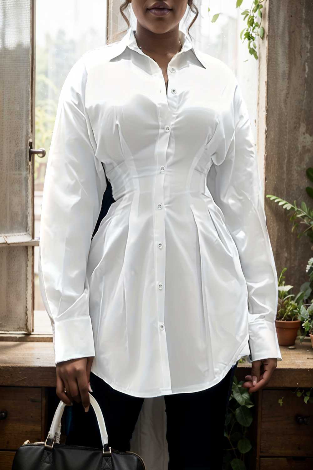 plus size casual blouse women s plus solid button up lantern sleeve turn down collar nipped waist blouse 112446