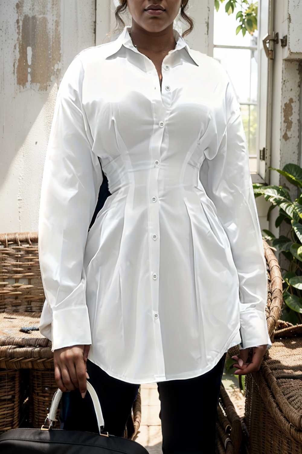 plus size casual blouse women s plus solid button up lantern sleeve turn down collar nipped waist blouse 111475
