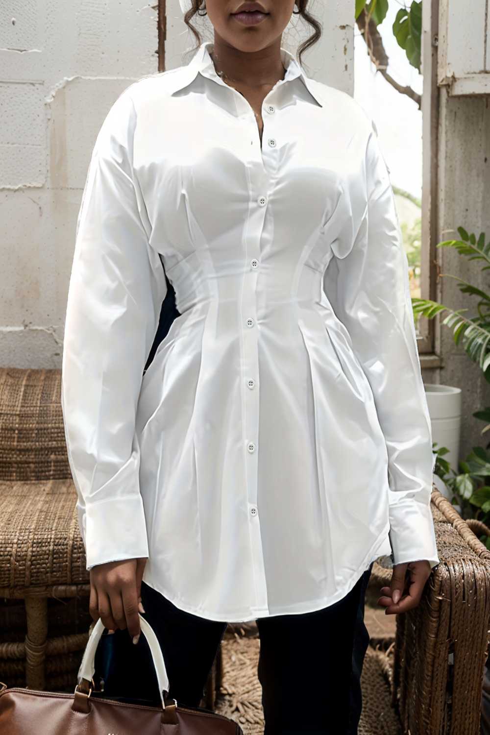plus size casual blouse women s plus solid button up lantern sleeve turn down collar nipped waist blouse 112445