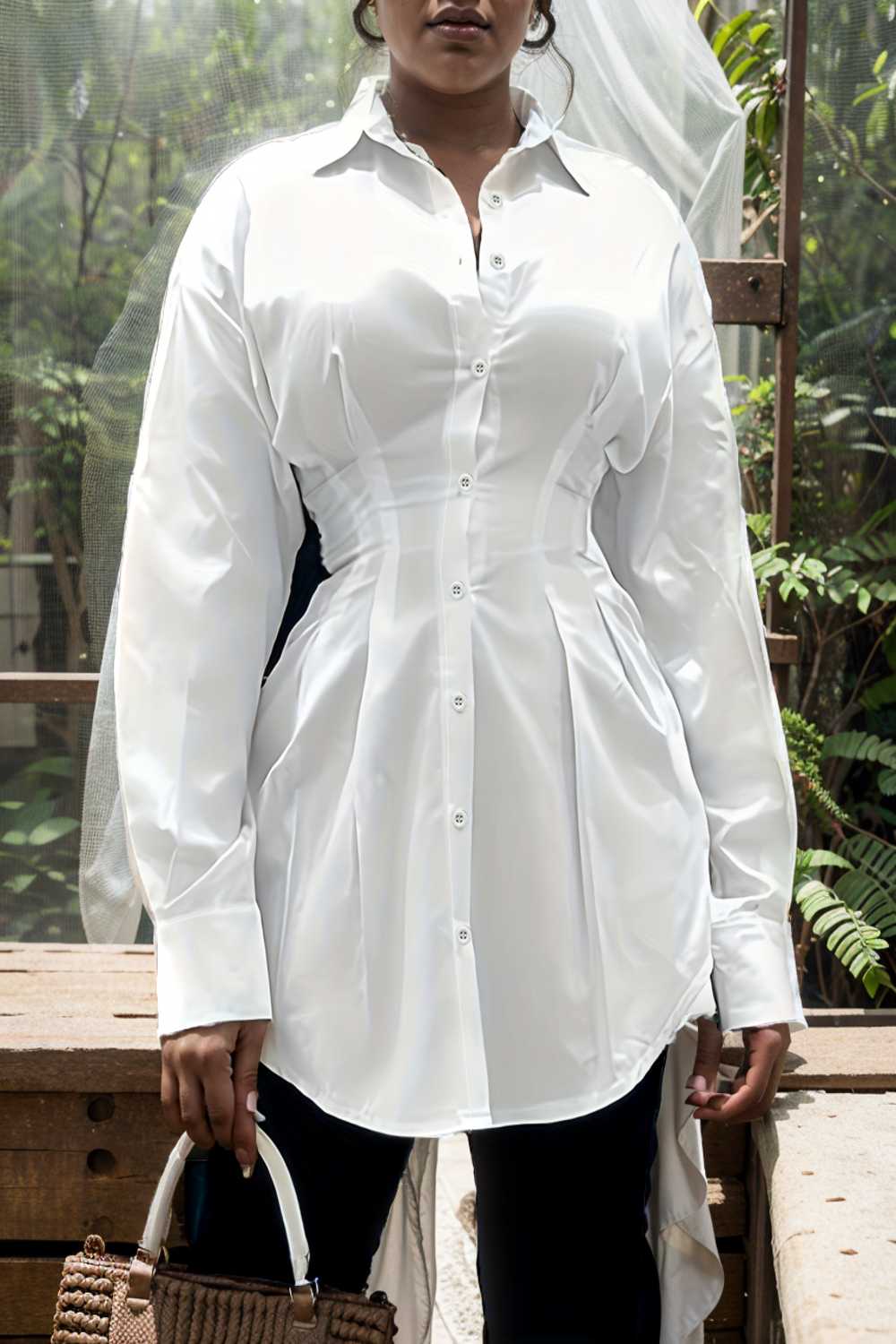 plus size casual blouse women s plus solid button up lantern sleeve turn down collar nipped waist blouse 111474