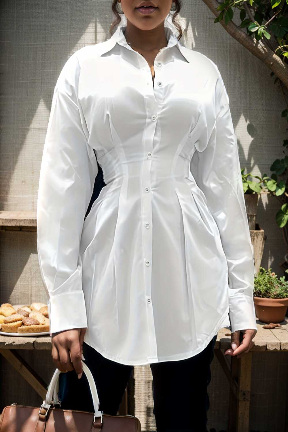 plus size casual blouse women s plus solid button up lantern sleeve turn down collar nipped waist blouse 112443