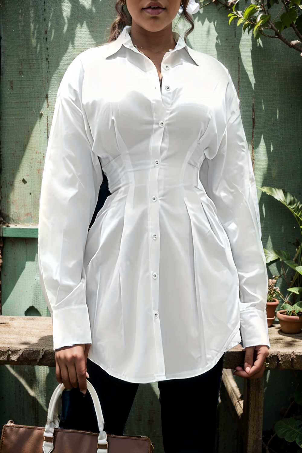 plus size casual blouse women s plus solid button up lantern sleeve turn down collar nipped waist blouse 112439