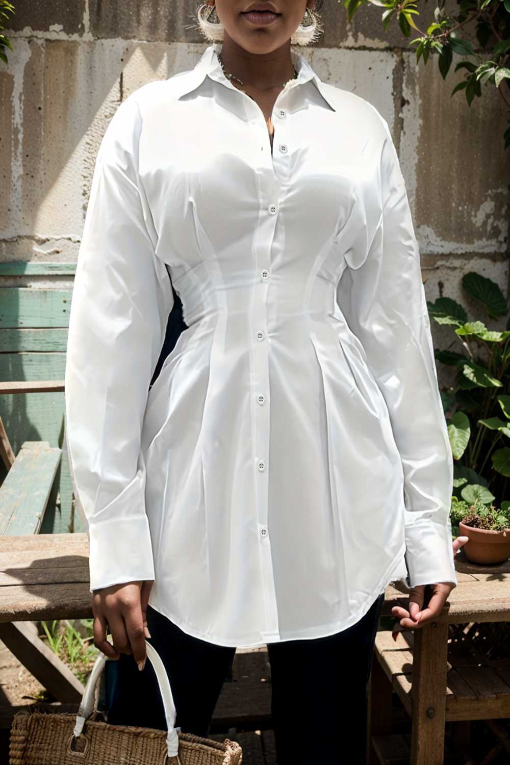 plus size casual blouse women s plus solid button up lantern sleeve turn down collar nipped waist blouse 112438