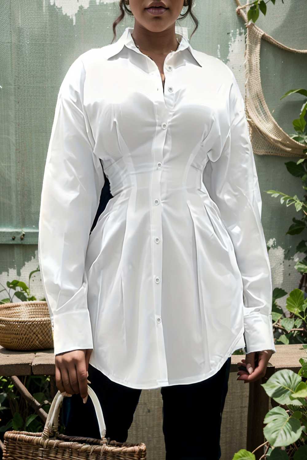 plus size casual blouse women s plus solid button up lantern sleeve turn down collar nipped waist blouse 112437