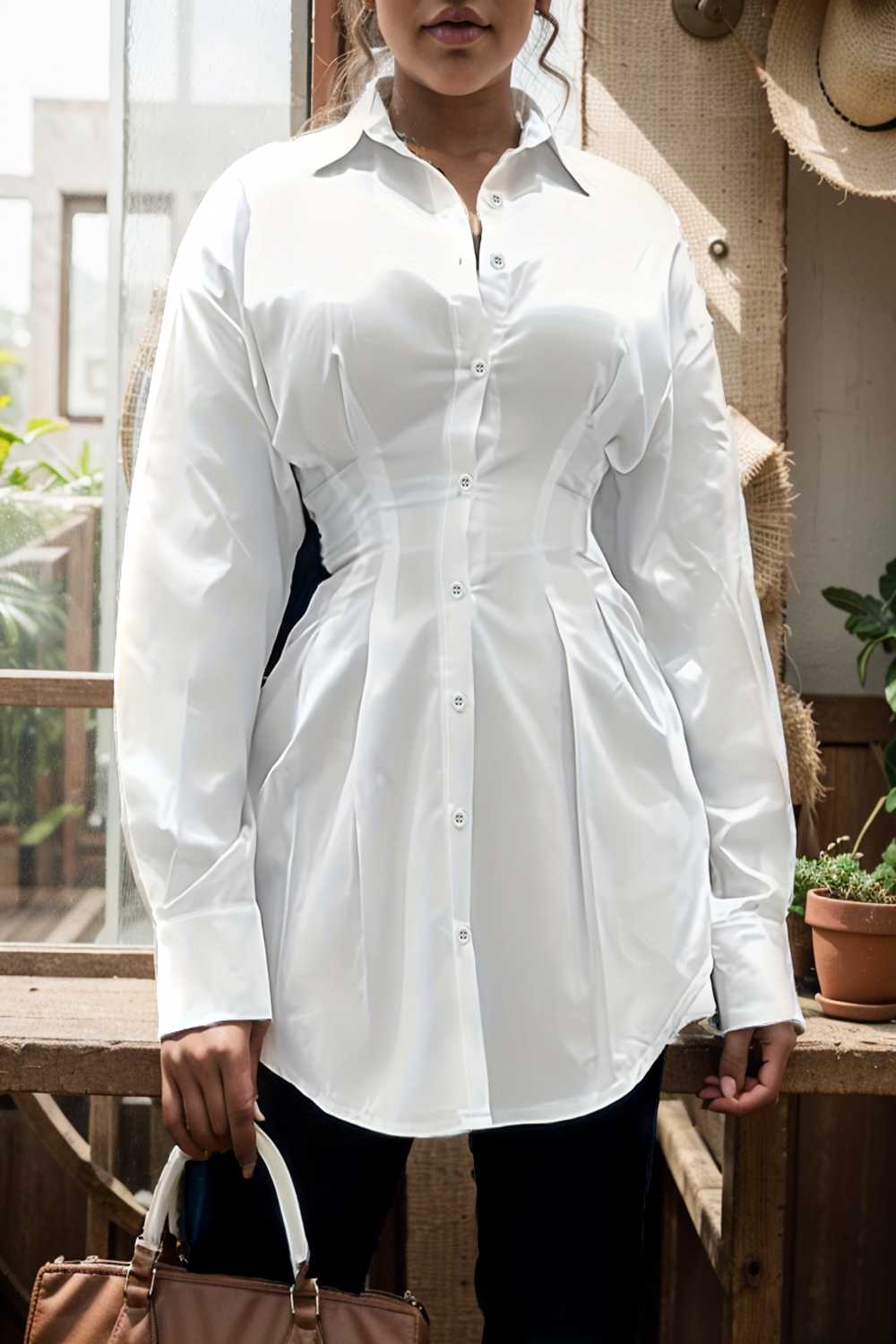 plus size casual blouse women s plus solid button up lantern sleeve turn down collar nipped waist blouse 112436