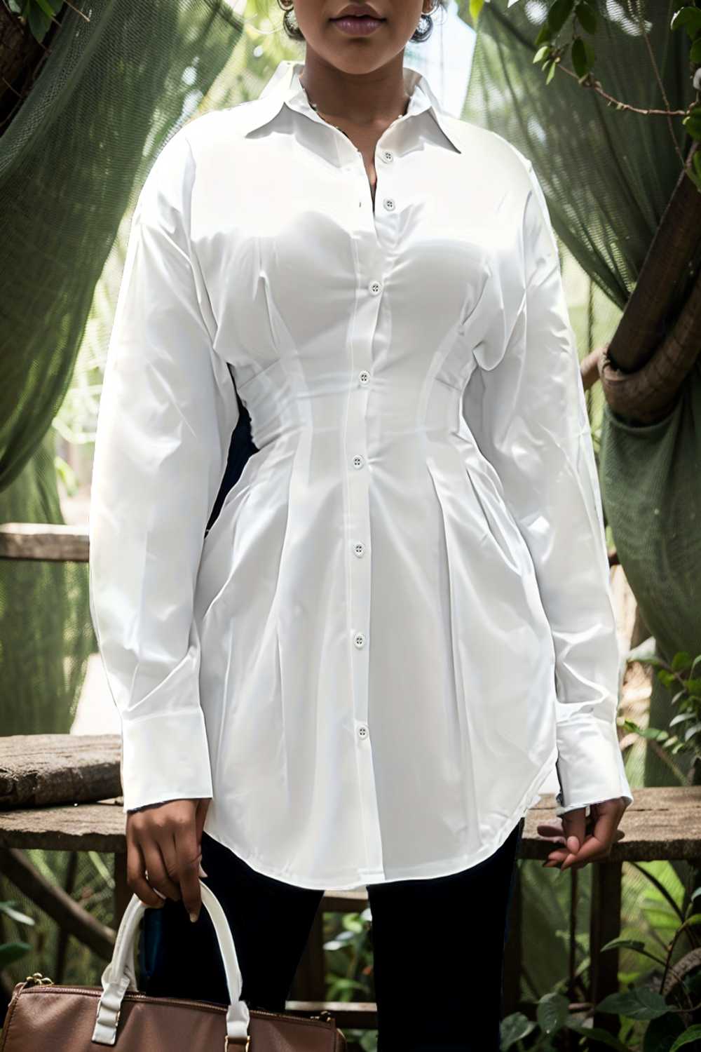 plus size casual blouse women s plus solid button up lantern sleeve turn down collar nipped waist blouse 112434