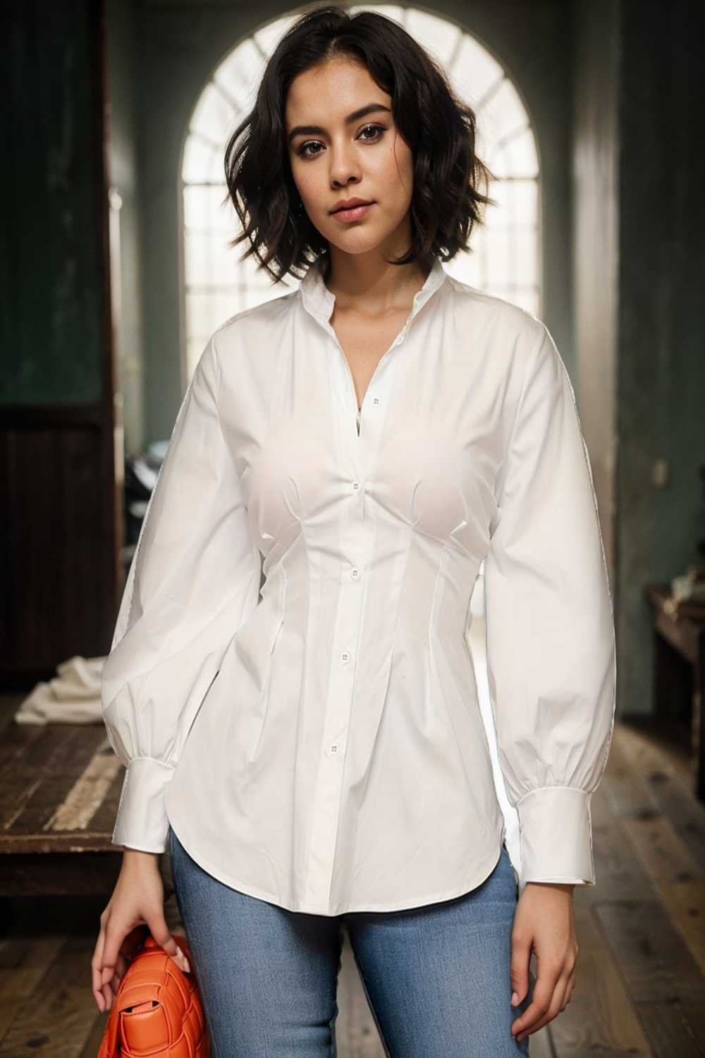 plus size casual blouse women s plus solid button up lantern sleeve turn down collar nipped waist blouse 112428