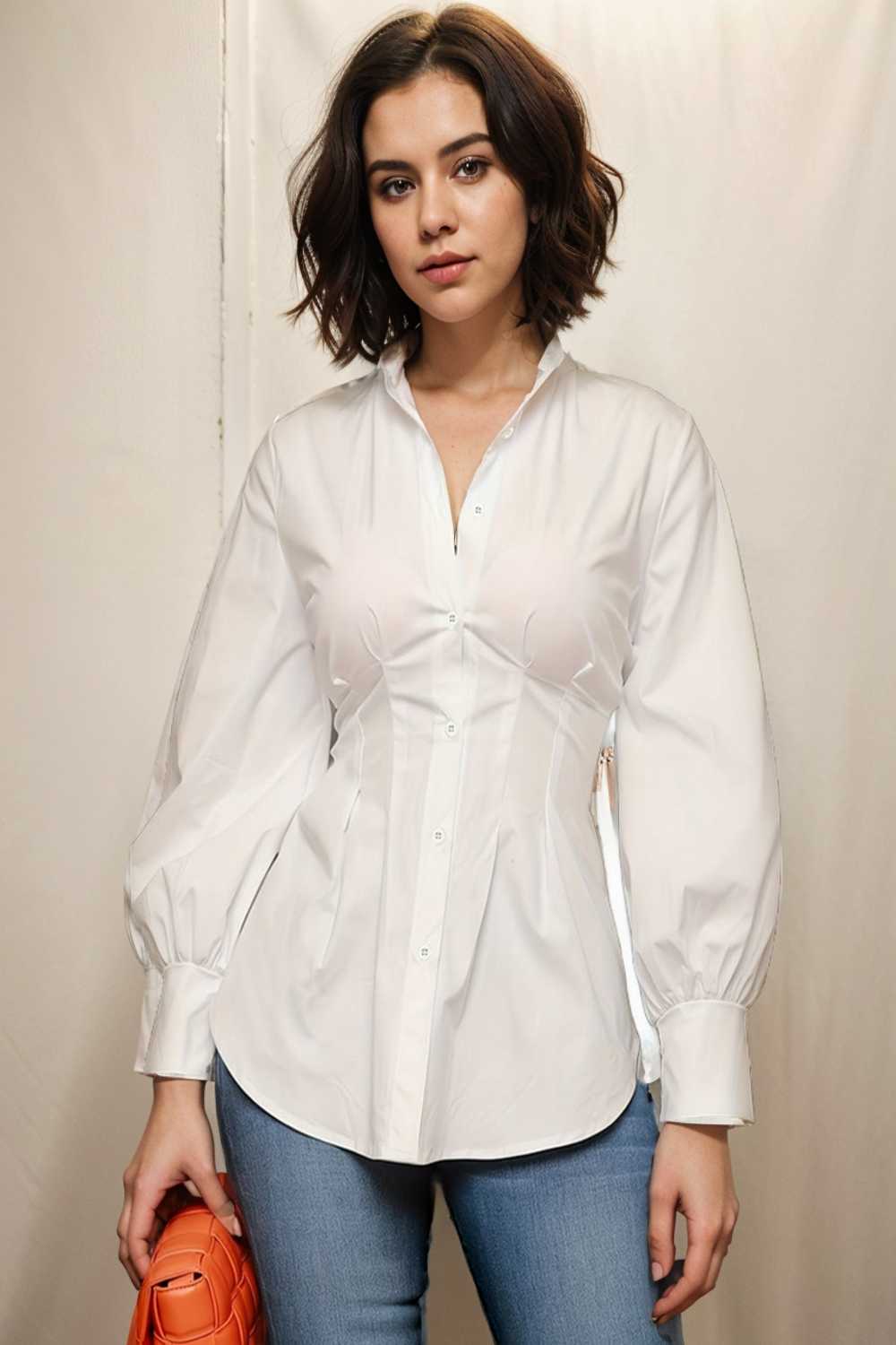 plus size casual blouse women s plus solid button up lantern sleeve turn down collar nipped waist blouse 112425