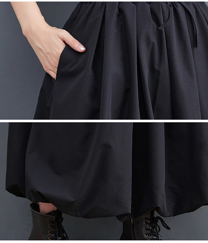 Women's Swing Long Skirt Maxi Skirts Pocket Drawstring Solid Colored Office / Career Daily Spring & Fall Polyester Fashion Streetwear Casual Black