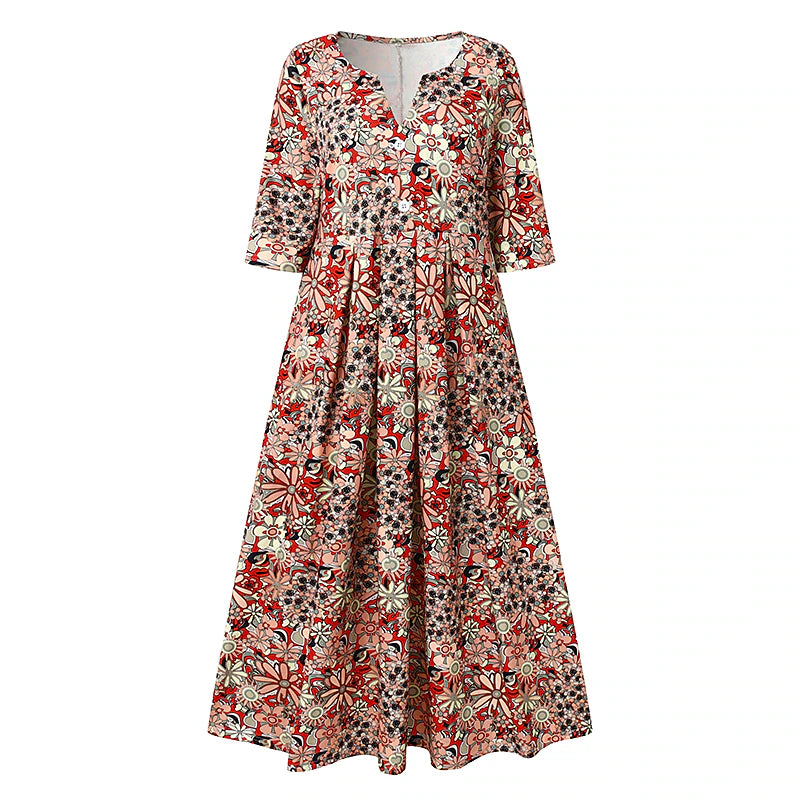 Women's Casual Dress Shift Dress Floral Ditsy Floral Ruched Print Split Neck Midi Dress Classic Daily Vacation Half Sleeve Summer Spring