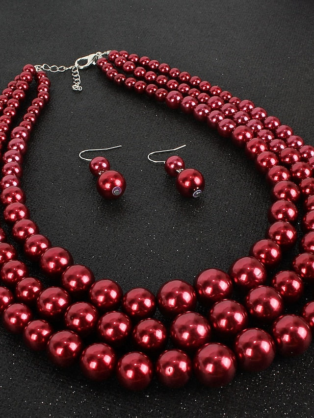 Women's necklace Chic & Modern Party Pure Color Jewelry Sets / Imitation Pearl / White / Red / Purple / Fall - LuckyFash™