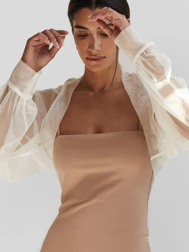 Mesh Bolero Sun Protection Long Puff Sleeve See Through Cover Up Shrug Tulle Bolero Bridal Organza Wedding Guest Fashion Women's Wrap All-Match Spring & Summer - LuckyFash™
