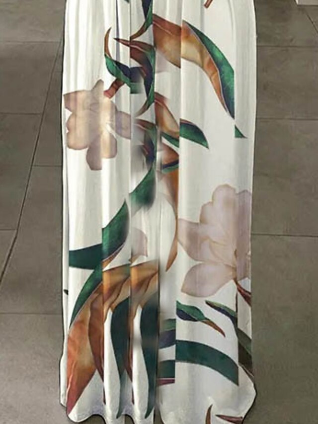 Women's Formal Party Dress Sheath Dress Long Dress Maxi Dress White Short Sleeve Floral Ruched Winter Fall Spring Off Shoulder Stylish Office Wedding Guest 2023 S M L XL XXL 3XL - LuckyFash™