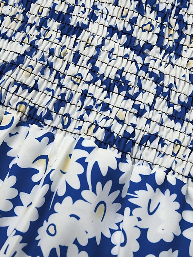 Women's Casual Dress Floral Dress Summer Dress Floral Ruched Pocket Crew Neck Midi Dress Fashion Modern Outdoor Daily Half Sleeve Regular Fit White Blue Green Summer Spring S M L XL XXL - LuckyFash™