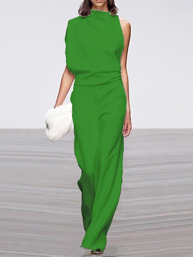 Women‘s Jumpsuit Damen Elegant Lang Hosenanzug One Shoulder Mode Einteiler Weites Bein Casual Overall Einfarbig Baggy Sexy Formal Work Playsuit Romper - LuckyFash™