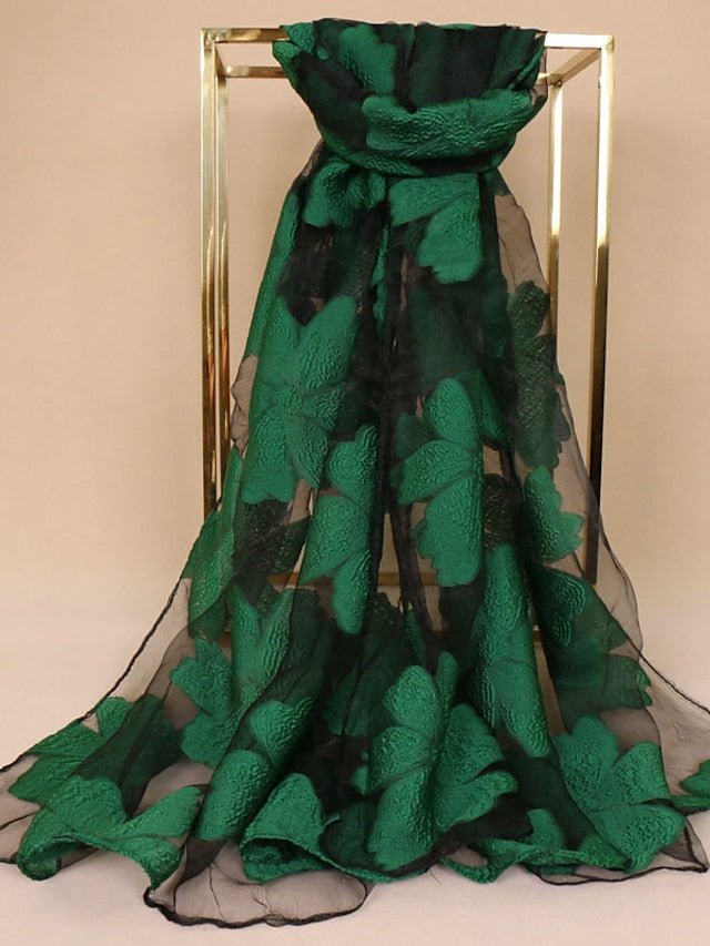 Women's Chiffon Scarf Party Red Scarf Floral Elegant & Luxurious Wedding Casual Green Fall Winter - LuckyFash™