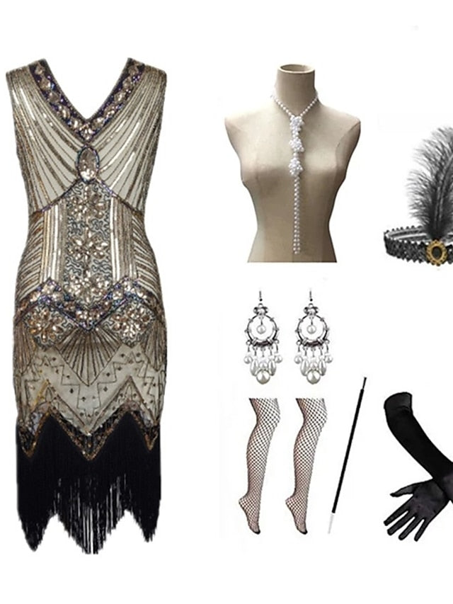 The Great Gatsby Charleston Plus Size Roaring 20s 1920s Cocktail Dress Vintage Dress Flapper Dress Prom Dress Prom Dresses Women's Feather Costume Vintage Cosplay 1 Necklace New Year - LuckyFash™