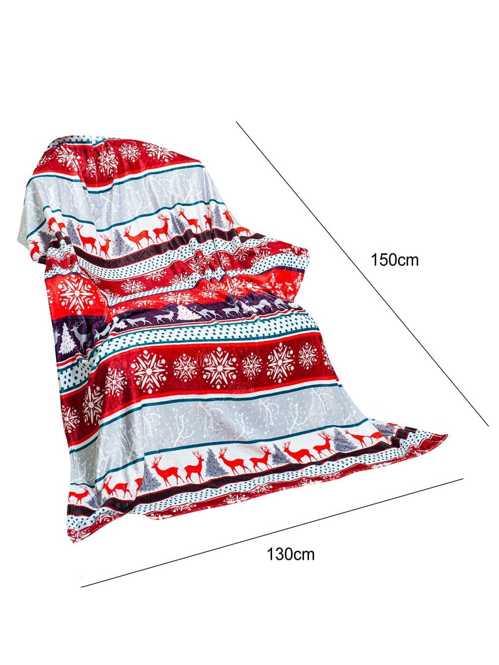 Red Christmas Elk Print Reversible Sherpa Fleece Blanket