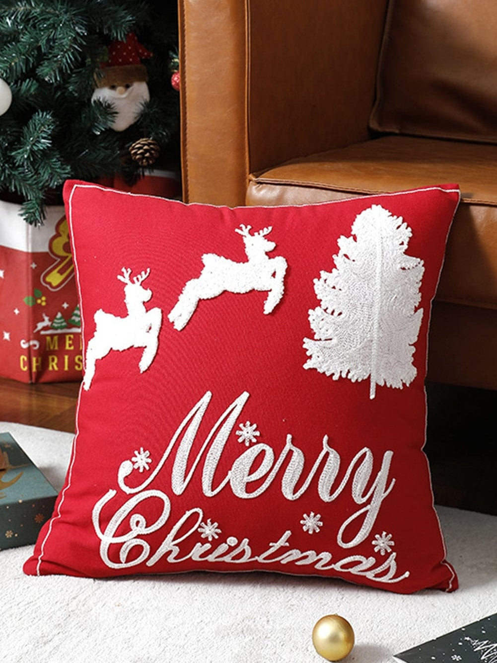 Red Clay Christmas Graphic Color Block Squared Pillow Cover