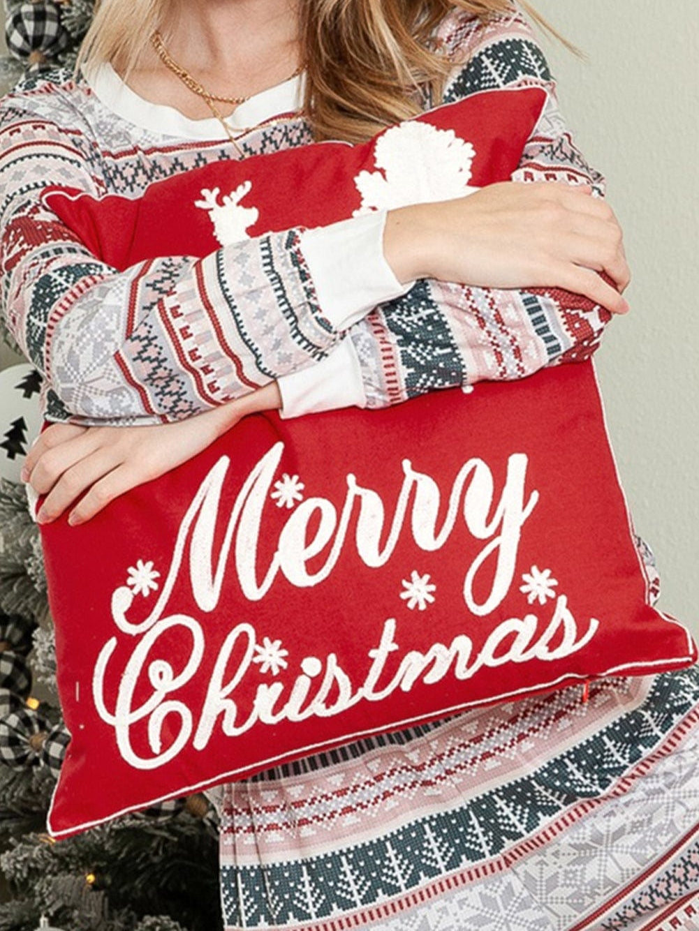 Red Clay Christmas Graphic Color Block Squared Pillow Cover