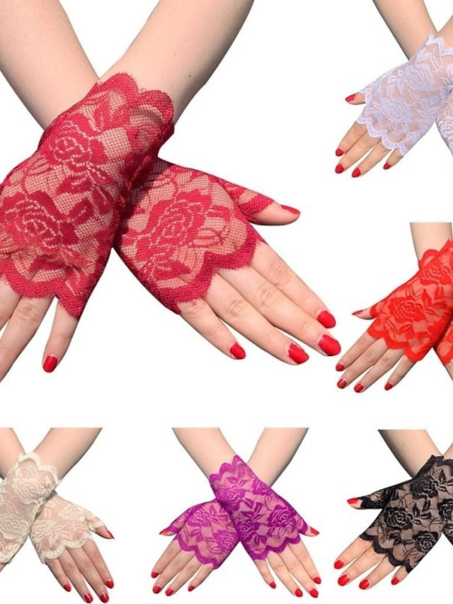 Women's Fingerless Gloves Lace Gloves Wedding Party Evening Gift Polyester Simple Bridal Gloves Sexy 1 Pair - LuckyFash™