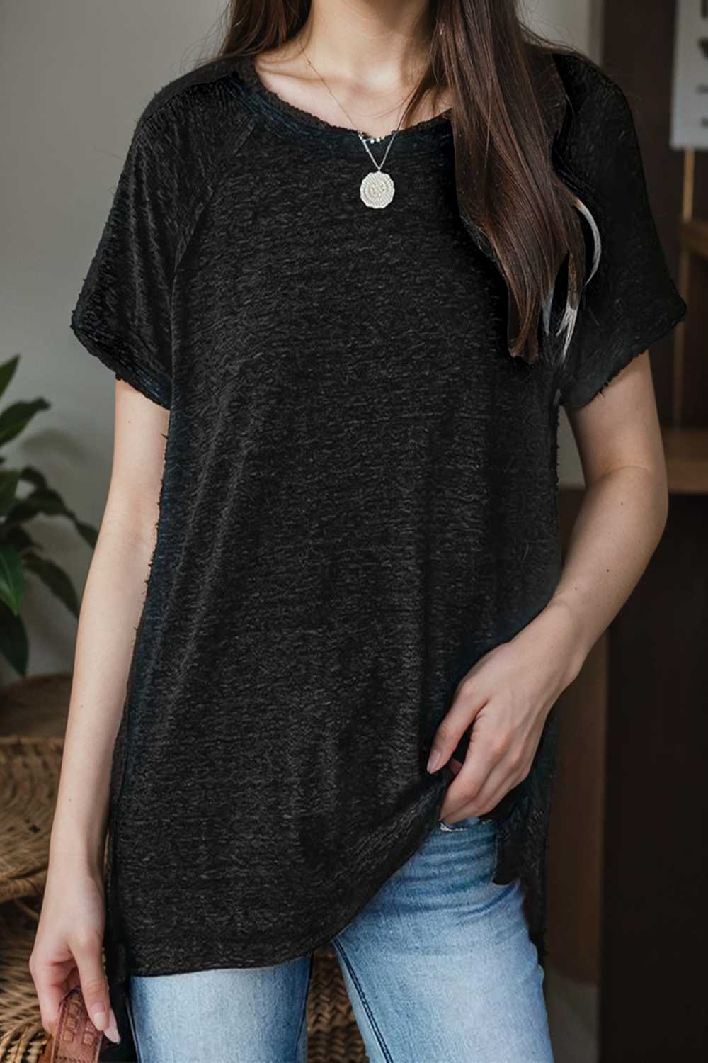round neck solid loose short sleeve t shirt 111419