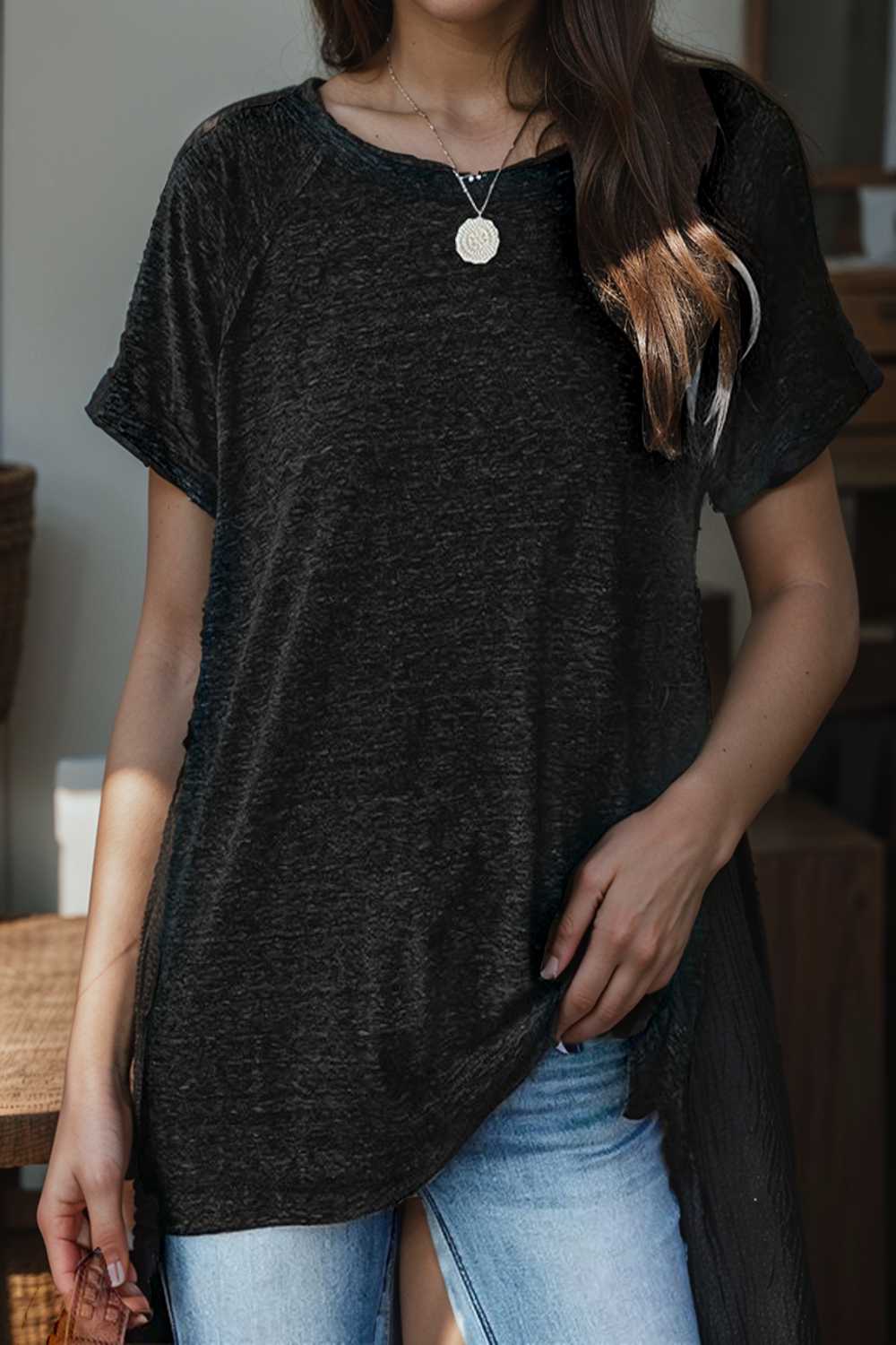 round neck solid loose short sleeve t shirt 111418
