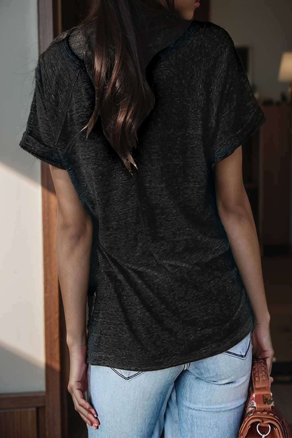 round neck solid loose short sleeve t shirt 107334