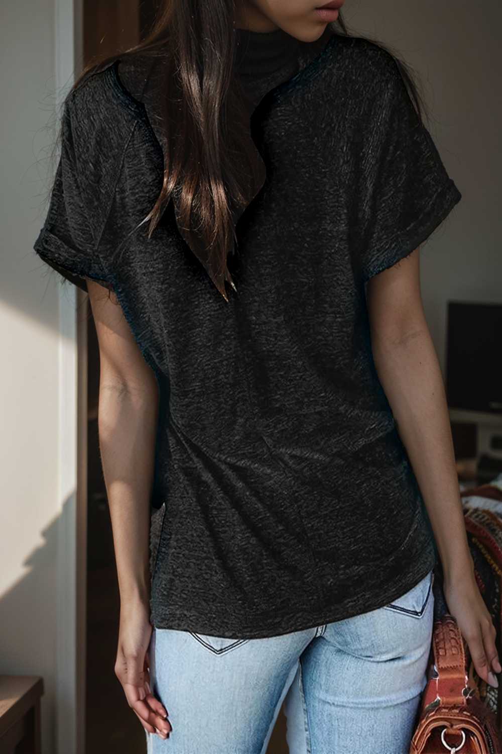 round neck solid loose short sleeve t shirt 110094