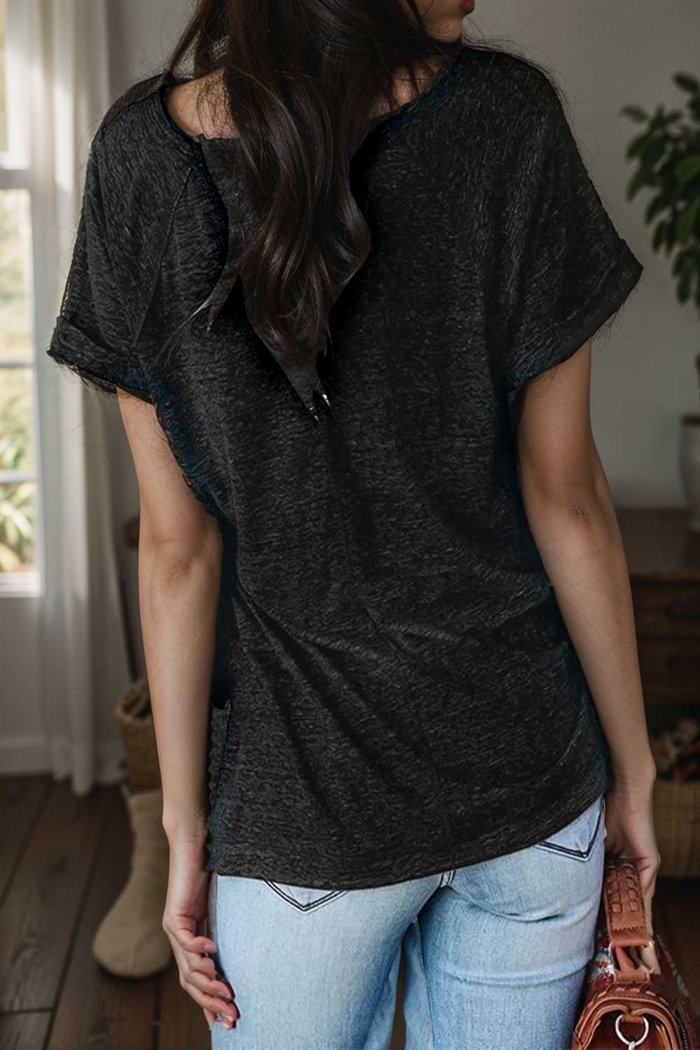 round neck solid loose short sleeve t shirt 111417