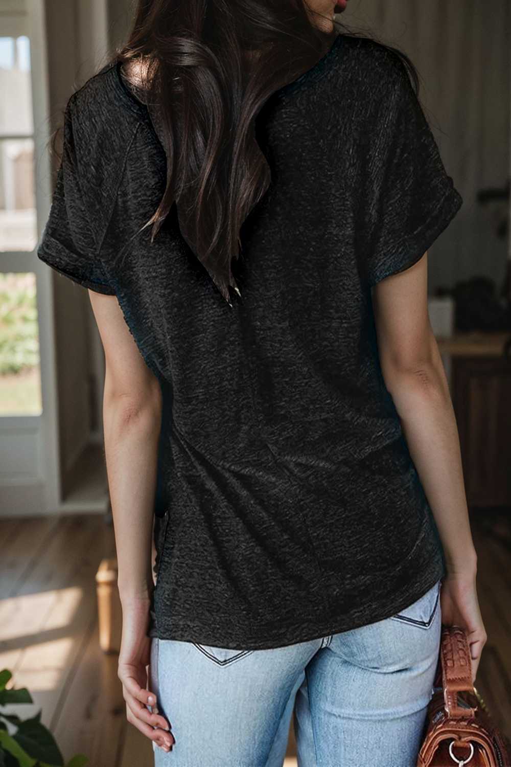 round neck solid loose short sleeve t shirt 111416
