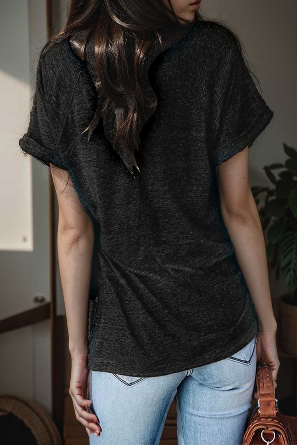 round neck solid loose short sleeve t shirt 107333