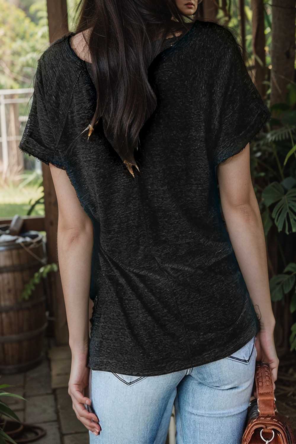 round neck solid loose short sleeve t shirt 111415