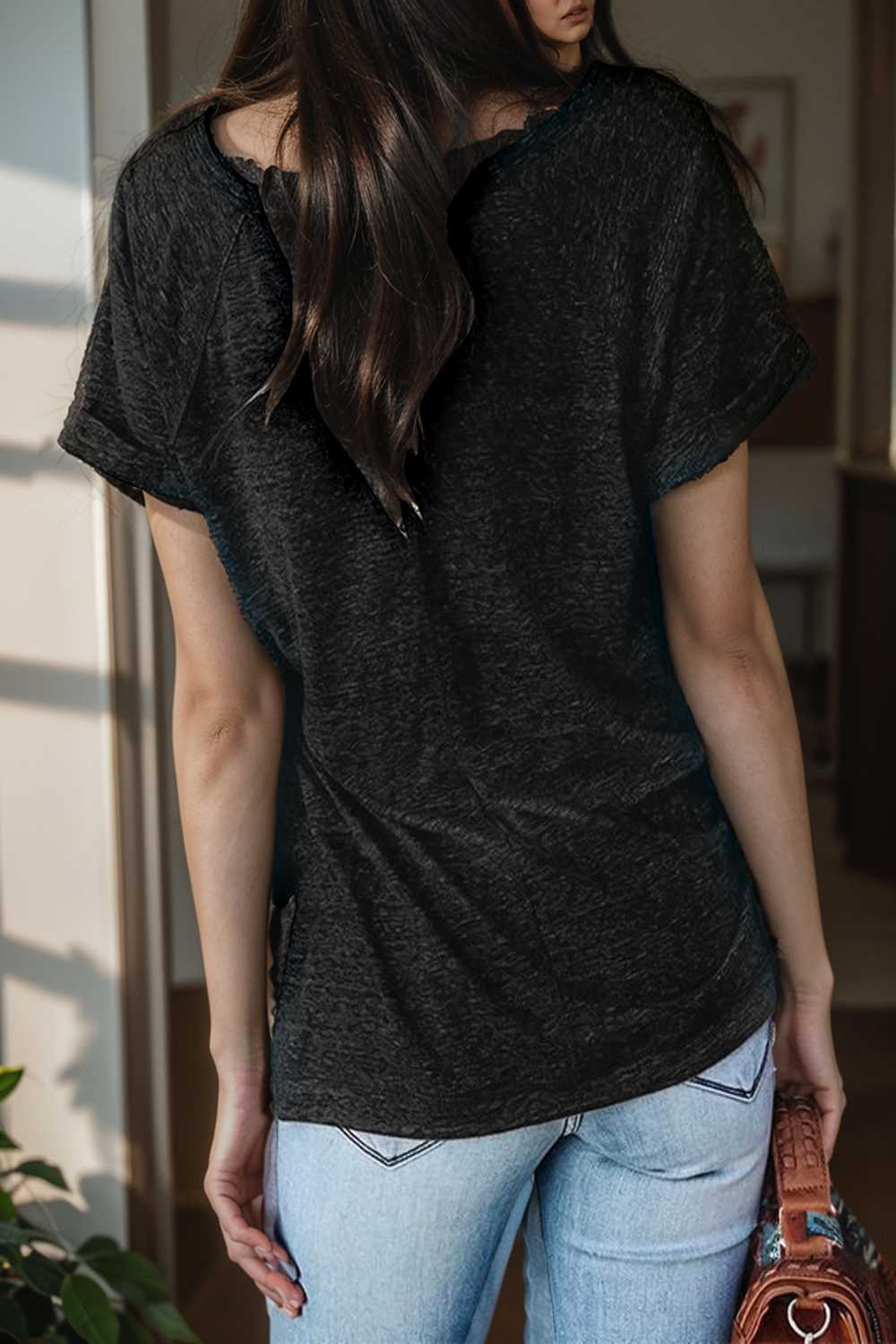 round neck solid loose short sleeve t shirt 111414