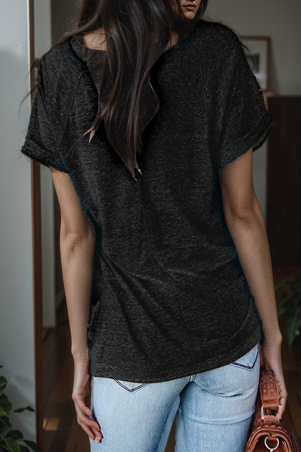 round neck solid loose short sleeve t shirt 111413