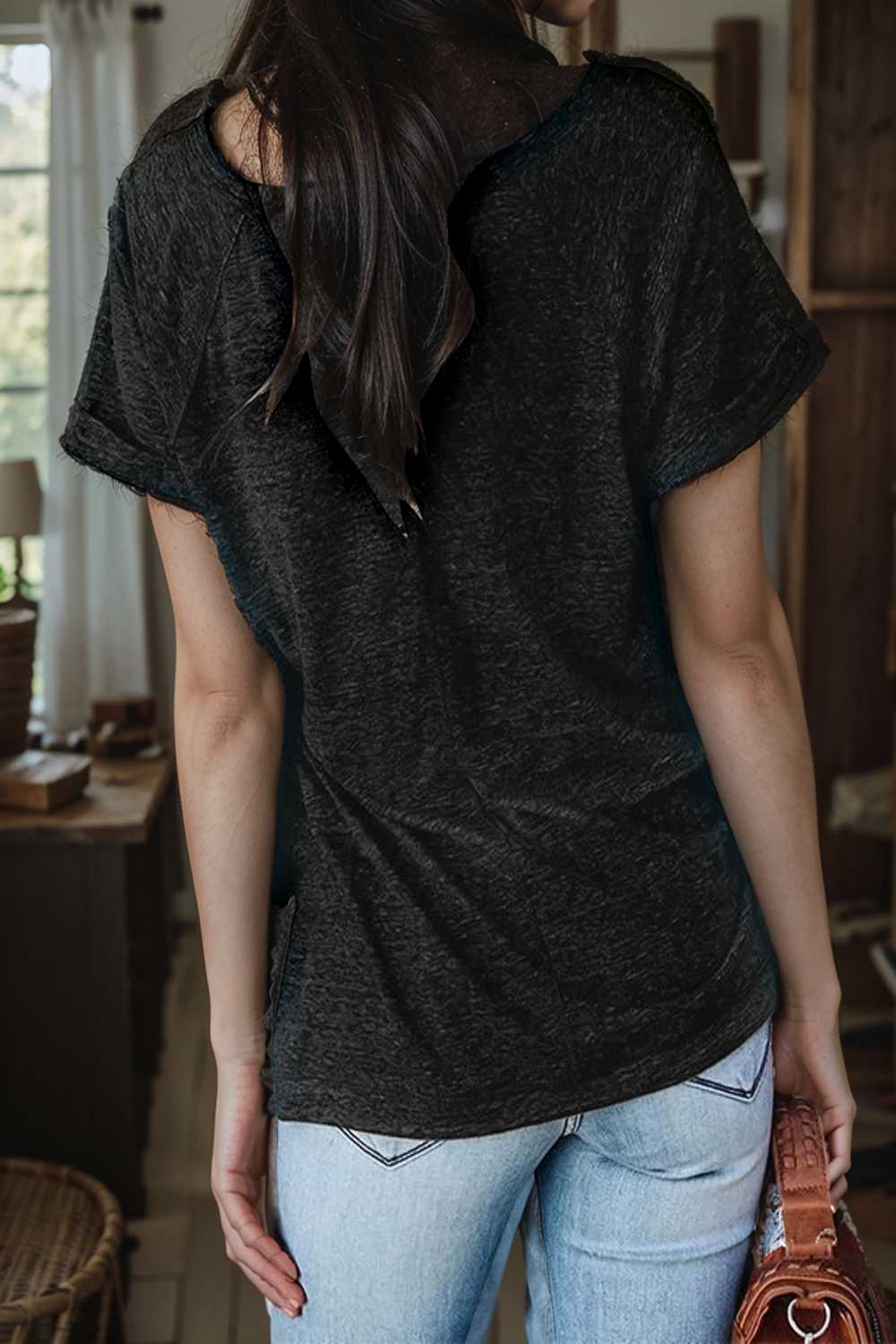 round neck solid loose short sleeve t shirt 111412