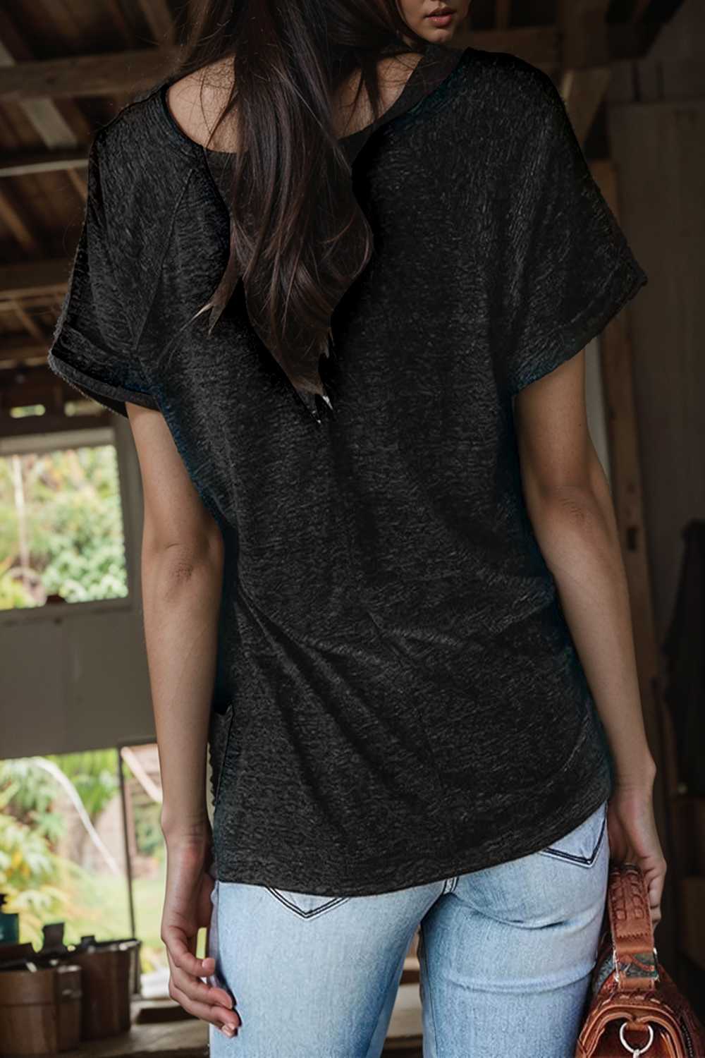 round neck solid loose short sleeve t shirt 111411