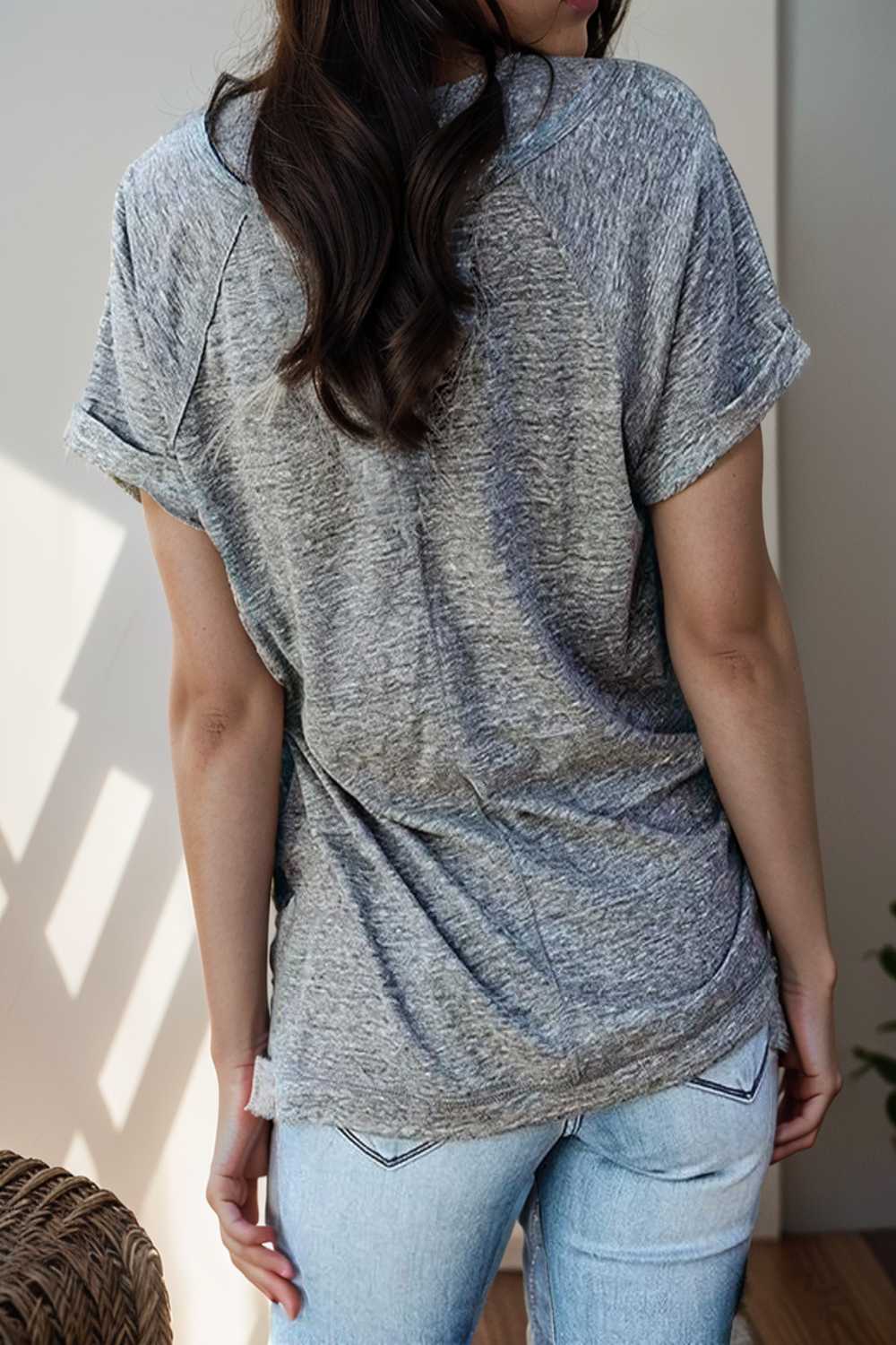 round neck solid loose short sleeve t shirt 109016