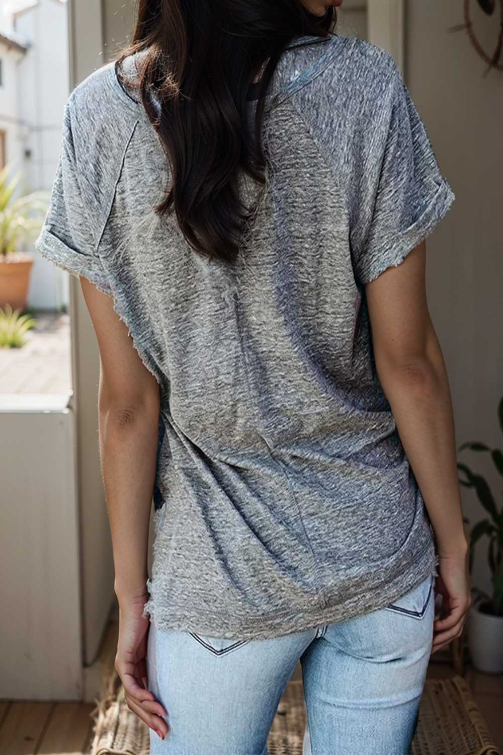 round neck solid loose short sleeve t shirt 107332
