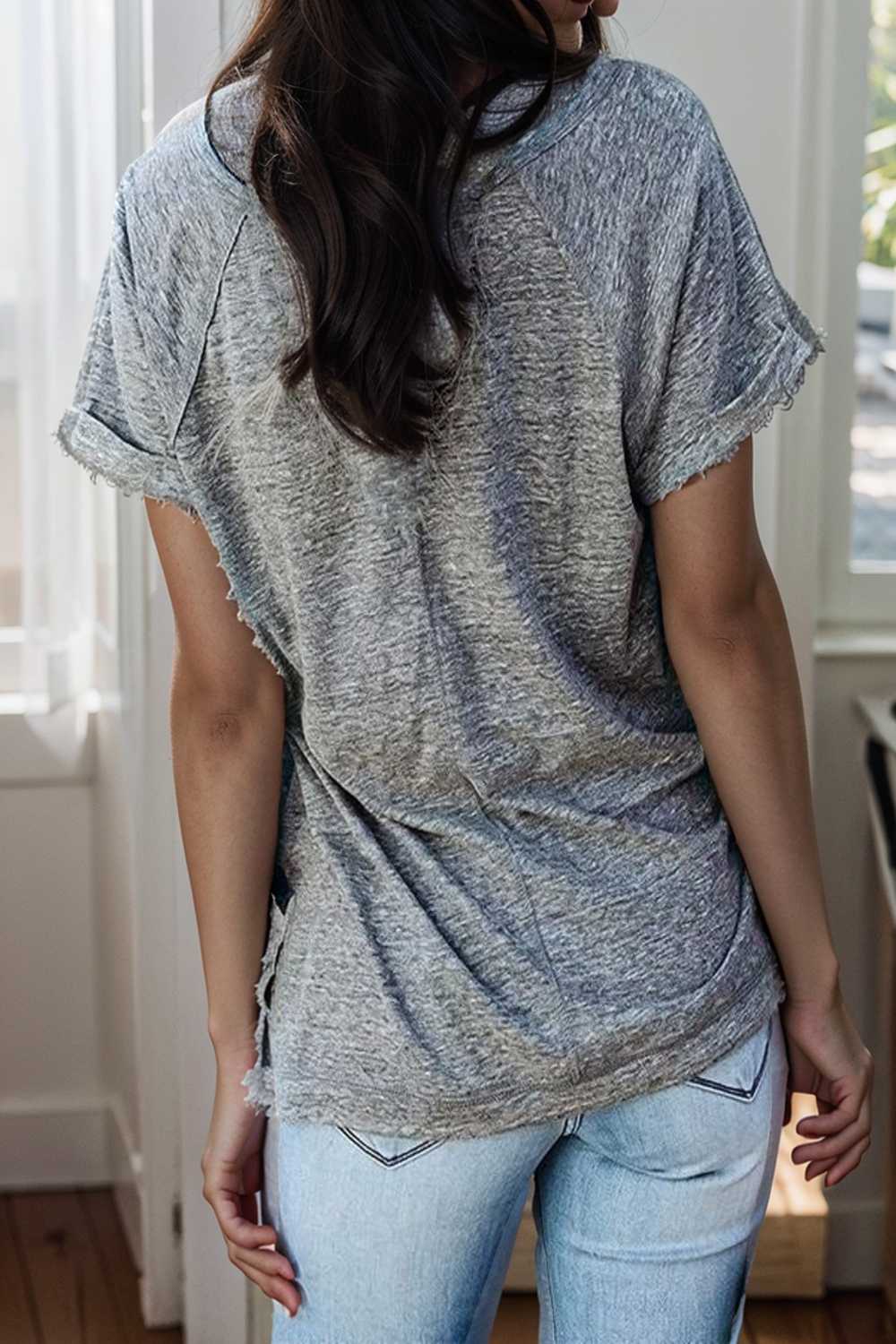 round neck solid loose short sleeve t shirt 111807