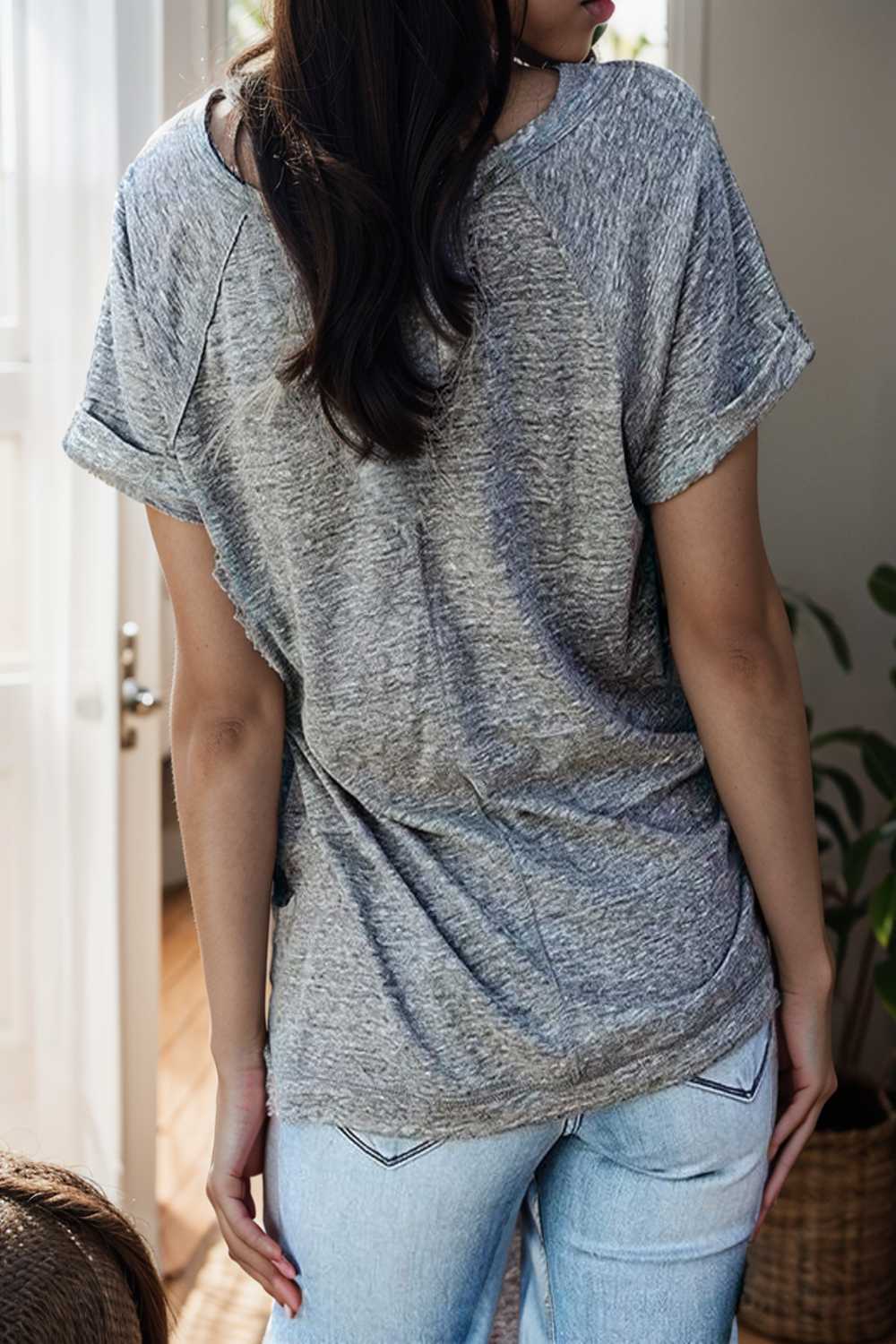 round neck solid loose short sleeve t shirt 111806
