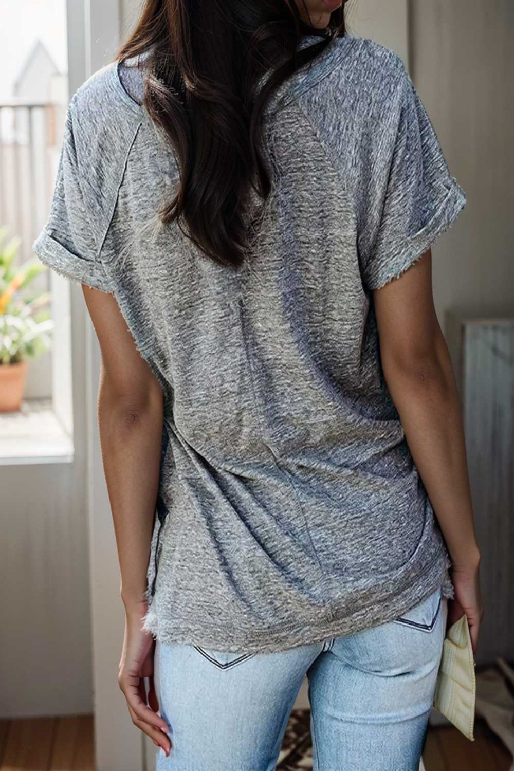 round neck solid loose short sleeve t shirt 111805